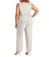 R & M Richards Plus Size Crinkle Metallic 3-Piece Pant Set