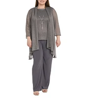 R & M Richards Plus Size Crinkle Metallic 3-Piece Pant Set