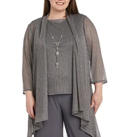 R & M Richards Plus Size Crinkle Metallic 3-Piece Pant Set
