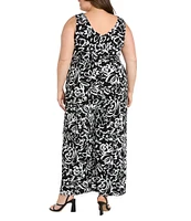 R & M Richards Plus Size Printed Tie Waist Jumpsuit