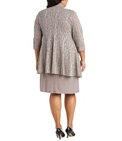 R & M Richards Plus Size Round Neck 3/4 Sleeve Metallic Jacquard Knit 2-Piece Jacket Dress