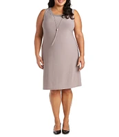 R & M Richards Plus Size Round Neck 3/4 Sleeve Metallic Jacquard Knit 2-Piece Jacket Dress