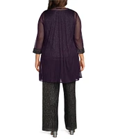 R & M Richards Plus Size Scoop Neck 3/4 Sleeve Crinkled Chiffon 3-Piece Pant Set