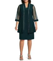 R & M Richards Plus Size Scoop Neck 3/4 Sleeve Rhinestone Trim 2-Piece Jacket Dress Set