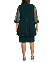 R & M Richards Plus Size Scoop Neck 3/4 Sleeve Rhinestone Trim 2-Piece Jacket Dress Set