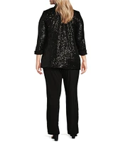 R & M Richards Plus Size Sequin Tuxedo Jacket and Tank 3-Piece Pant Suit