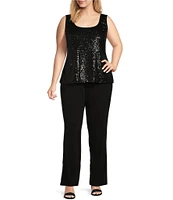 R & M Richards Plus Size Sequin Tuxedo Jacket and Tank 3-Piece Pant Suit