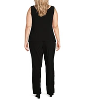 R & M Richards Plus Size Sequin Tuxedo Jacket and Tank 3-Piece Pant Suit