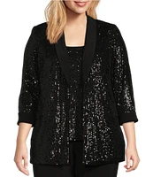 R & M Richards Plus Size Sequin Tuxedo Jacket and Tank 3-Piece Pant Suit