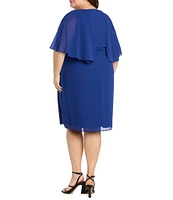 R & M Richards Plus Size Short Capelet Sleeve Chiffon Dress