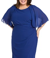 R & M Richards Plus Size Short Capelet Sleeve Chiffon Dress