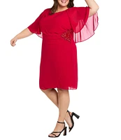 R & M Richards Plus Size Short Capelet Sleeve Chiffon Dress