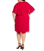 R & M Richards Plus Size Short Capelet Sleeve Chiffon Dress