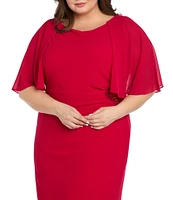 R & M Richards Plus Size Short Capelet Sleeve Chiffon Dress