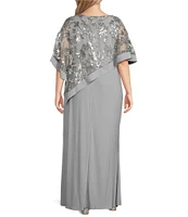 R & M Richards Plus Size Side Slit Sequin Lace Poncho Dress