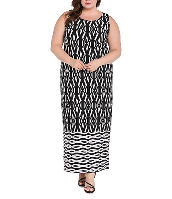 R & M Richards Plus Size Sleeveless Geo Print Sheath Dress