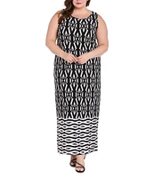 R & M Richards Plus Size Sleeveless Geo Print Sheath Dress