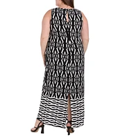 R & M Richards Plus Size Sleeveless Geo Print Sheath Dress