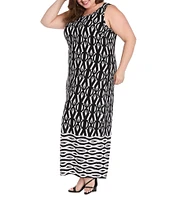 R & M Richards Plus Size Sleeveless Geo Print Sheath Dress