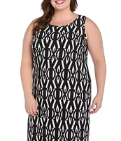 R & M Richards Plus Size Sleeveless Geo Print Sheath Dress