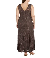 R & M Richards Plus Size V-Neck Sequin Sleeveless Lace Fit and Flare Dress