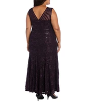 R & M Richards Plus Size V-Neck Sequin Sleeveless Lace Fit and Flare Dress