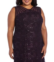 R & M Richards Plus Size V-Neck Sequin Sleeveless Lace Fit and Flare Dress