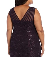 R & M Richards Plus Size V-Neck Sequin Sleeveless Lace Fit and Flare Dress