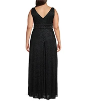 R & M Richards Plus Size Sleeveless V-Neck Rhinestone Waist Dress