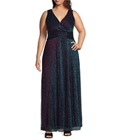 R & M Richards Plus Size Sleeveless V-Neck Ruched Waist Ombre Dress