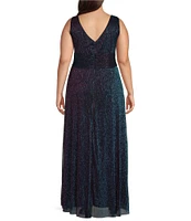 R & M Richards Plus Size Sleeveless V-Neck Ruched Waist Ombre Dress