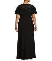 R & M Richards Plus Size Stretch Scuba Crepe Illusion Crew Neck Beaded Capelet Sheath Dress