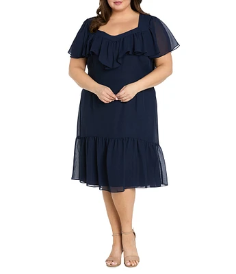 R & M Richards Plus Size Sweetheart Neck Drop Waist Midi Dress