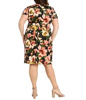 R & M Richards Plus Size Sweetheart Neck Floral Print Scuba Sheath Dress