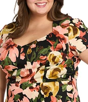 R & M Richards Plus Size Sweetheart Neck Floral Print Scuba Sheath Dress
