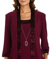 R & M Richards Round Neck 3/4 Sleeve Glitter Velvet Trim 2-Piece Jacket Dress