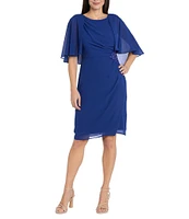 R & M Richards Round Neck Capelet Sleeve Souffle Crepe Chiffon Sheath Dress