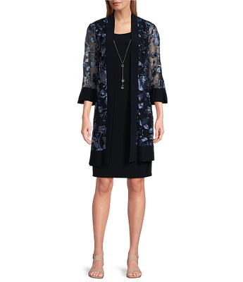 R & M Richards Scoop Neck 3/4 Sleeve Drape Floral Embroidered 2-Piece Jacket Dress