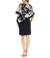 R & M Richards Short Sleeve Boat Neck Embroidered Poncho Dress