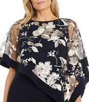 R & M Richards Short Sleeve Boat Neck Embroidered Poncho Dress