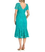 R & M Richards Short Sleeve Crew Neck Fit and Flare Lace Dress