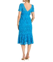 R & M Richards Short Sleeve Crew Neck Fit and Flare Lace Dress
