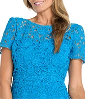 R & M Richards Short Sleeve Crew Neck Fit and Flare Lace Dress