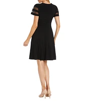 R & M Richards Short Sleeve V-Neck Rhinestone Buckle Fit And Flare Dress