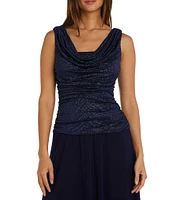 R & M Richards Sleeveless Cowl Neck Glitter Ruched Bodice Drop Waist Dress