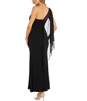 R & M Richards Sleeveless One Shoulder Rhinestone Embellished Draped Dress