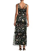 R & M Richards Sleeveless Sweetheart Illusion Neck Floral Embroidered Dress