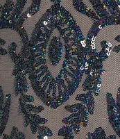 R & M Richards Sleeveless V-Neck Godet Skirt Embellished Long Sequin Gown