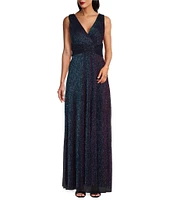 R & M Richards Sleeveless V-Neck Ruched Waist Ombre Dress