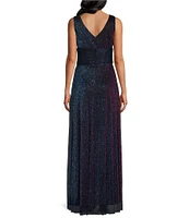 R & M Richards Sleeveless V-Neck Ruched Waist Ombre Dress